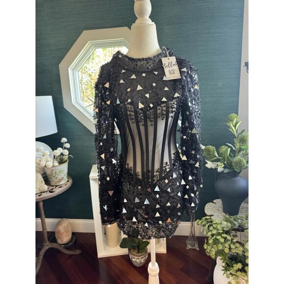 Bella Barnett NWTXS Sm black sheer dress sequin beaded pageant gala embellished - Picture 1 of 5